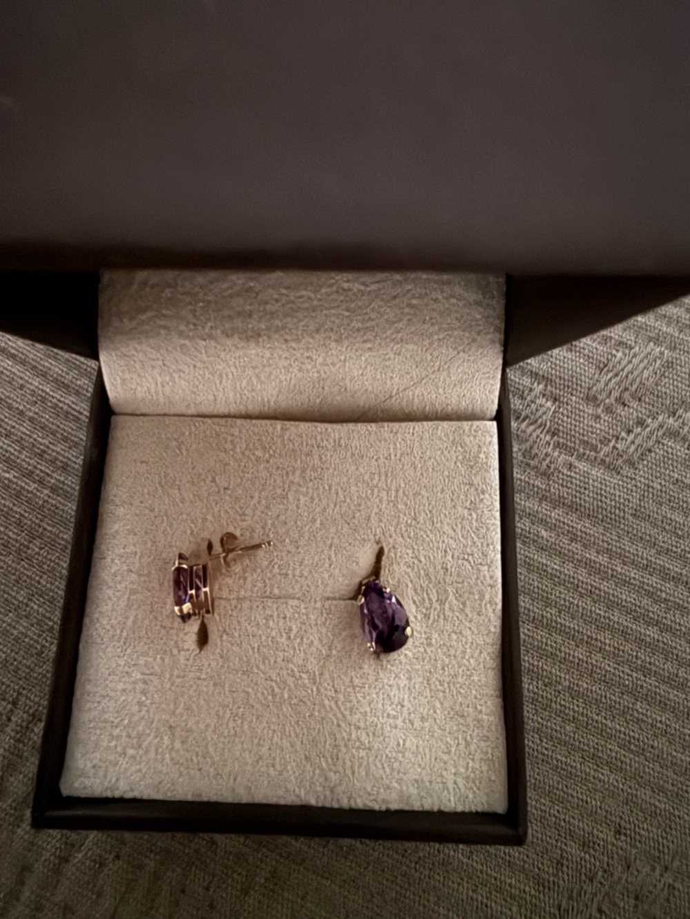 Sale!! This weekend only! 14 Kt Post Gold Teardrop Amethyst Earrings - Picture 2 of 2